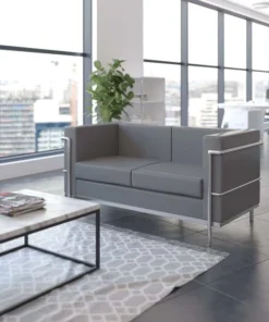 Flash Furniture Gray LeatherSoft Loveseat with Double Bar Frame