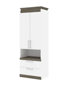 Bestar Orion 30W Storage Cabinet with Pull-Out Shelf, White & Walnut Grey
