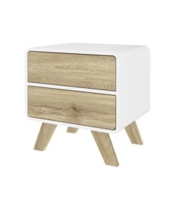 Bestar Alhena 20W End Table, White Uv & Sandy Brown Oak