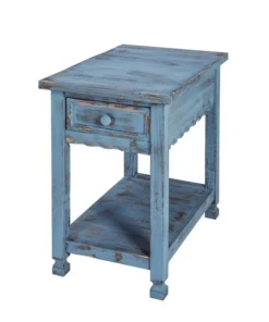 Alaterre Furniture Country Cottage Chairside Table, Blue Antique Finish