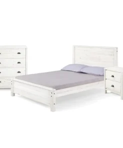 Alaterre Furniture Rustic White 3-Piece Wood Bedroom Set, Overall Width: 58