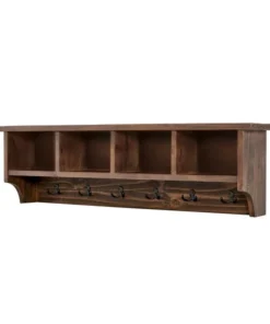 Alaterre Furniture Pomona 48" Metal and Wood Entryway Coat Hook with Storage Cubbies