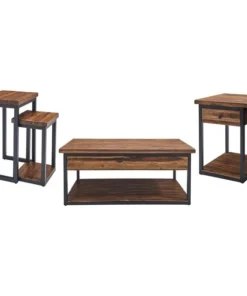 Alaterre Furniture Claremont Rustic Wood 48" Coffee Table, End Table and Two Nesting Tables Set