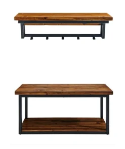 Alaterre Furniture Claremont 40"L Rustic Wood Coat Hook and Bench Set