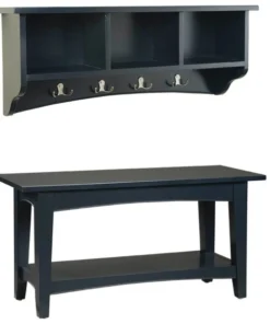 Alaterre Furniture Shaker Cottage Storage Coat Hook with Bench Set, Charcoal Gray