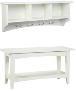 Alaterre Furniture Shaker Cottage Storage Coat Hook with Bench Set, Ivory