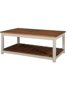 Alaterre Furniture Savannah 45"w Coffee Table, Ivory with Natural Wood Top