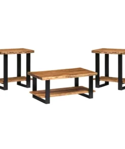 Alaterre Furniture Alpine Natural Live Edge 42" Coffee Table and Set of 2 End Tables