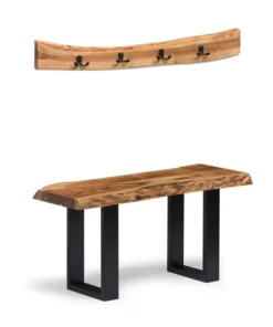 Alaterre Furniture Alpine Natural Live Edge 36" Bench with Coat Hook Set