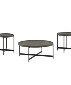 Alaterre Furniture Brookline 3-Piece Living Room Set with 42" Round Coffee Table and Two 20" End Tables