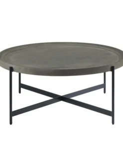 Alaterre Furniture Brookline 42" Round Wood with Concrete-Coating Coffee Table