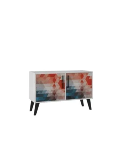 Manhattan Comfort Amsterdam Double Side Table 2.0 with 3 Shelves in Red and Blue
