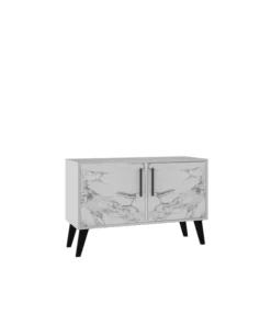 Manhattan Comfort Amsterdam Double Side Table 2.0 with 3 Shelves in White Marble
