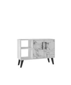 Manhattan Comfort Amsterdam 35.43" Sideboard with 4 Shelves in White Marble