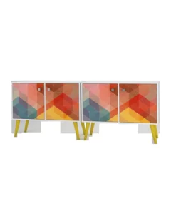 Manhattan Comfort Avesta 2-Piece Double Side Table in White, Stamp, Yellow