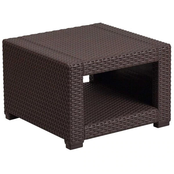 Flash Furniture Square End Table, Faux Rattan, Chocolate, 22" W, 22" L, 15.25" H, Resin Top, Brown - Image 5