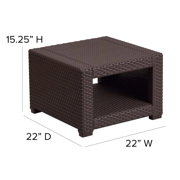 Flash Furniture Square End Table, Faux Rattan, Chocolate, 22" W, 22" L, 15.25" H, Resin Top, Brown - Image 4