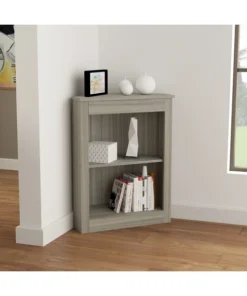 Inval Corner Bookshelf Wall Unit 31.8 in. H 2-shelf in Smoke Oak