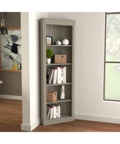 Inval Corner Bookshelf Wall Unit 70.9 in. H 5-shelf in Smoke Oak