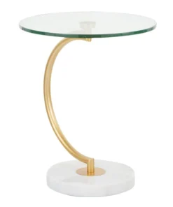 Lumisource C End Table in White Marble, Gold Metal and Clear Glass