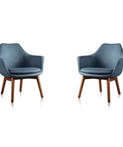Manhattan Comfort Cronkite Accent Chair in Blue and Walnut (Set of 2)