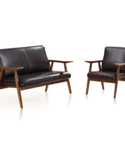 Manhattan Comfort ArchDuke 2- Piece Loveseat and Armchair in Black and Amber