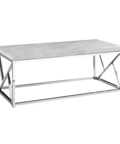 Monarch Specialties Coffee Table - Grey Cement With Chrome Metal