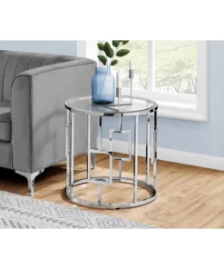 Monarch Specialties Accent Table - 23"H / Chrome Metal With Tempered Glass