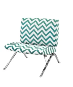 Monarch Specialties Accent Chair - Teal " Chevron " Fabric / Chrome Metal