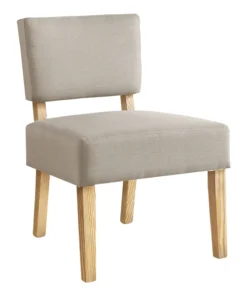 Monarch Specialties Accent Chair, Taupe Fabric, Natural Wood Legs