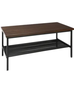 Ofm Black Metal and Walnut Wood Coffee Table