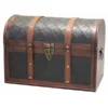Vintiquewise Wooden Leather Round Top Treasure Chest, Decorative storage Trunk with Lockable Latch