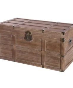 Vintiquewise Wooden Rectangular Lined Rustic Storage Trunk with Latch, Large