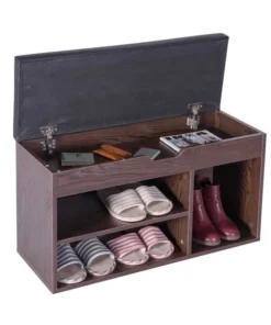 Basicwise Entryway Storage Shoe Rack with Top Seat, Brown