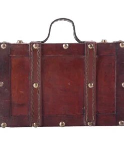 Vintiquewise Antique Style Small Wooden Suitcase With Leather Straps and Handle