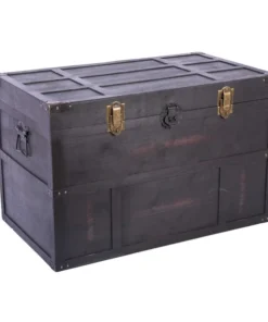 Vintiquewise Antique Style Large Dark Wooden Storage Trunk with Lockable Latch