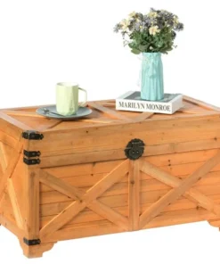 Vintiquewise Barn Design Large Decorative Farmhouse Wooden Storage Trunk Chest