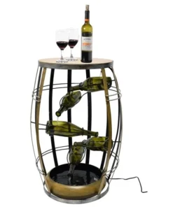 Vintiquewise Metal Barrel Design Cascading Waterfall Floor Water Fountain w/Tiering Wine Bottles Yard Art Decor