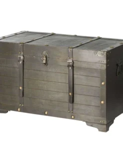 Vintiquewise Brown Large Wooden Storage Trunk with Lockable Latch