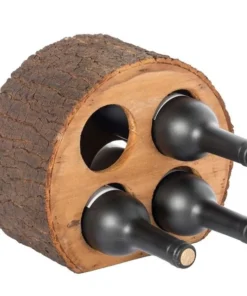 Vintiquewise Round Wood Log Style with Bark 4 Bottle Countertop Wine Rack Holder