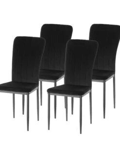 Fabulaxe Black Modern And Contemporary Tufted Velvet Upholstered Accent Dining Chair, PK 4