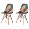 Fabulaxe Modern Fabric Patchwork Chair w/Leather and Suede Like Tones w/Wooden Legs, PK 2