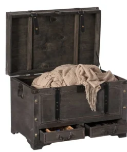 Vintiquewise Large Grey Storage Trunk Chest With Drawer Organizer and Handles for Easy Moving