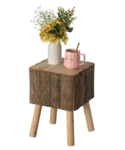 Vintiquewise Decorative Natural Wooden Log Box Shaped Side Table for Indoor and Outdoor