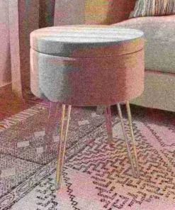 Hastings Home Round Gray Ottoman and Hairpin Legs
