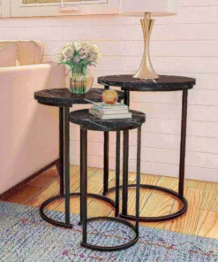 Hastings Home Set of 3 Round Nesting Tables, Black