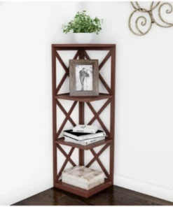 Hastings Home 4-Shelf Corner Bookcase Open Criss-Cross Style Etagere Shelving Unit for Decoration, Home / Office