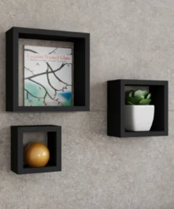 Hastings Home Floating Shelves, Cube Wall Set with Hidden Brackets, 3 Sizes to Display Decor, Books, Photos, (Black