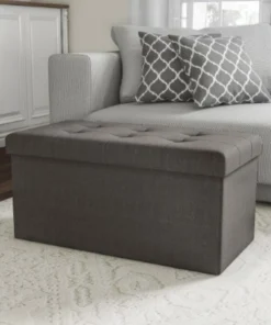 Hastings Home Folding Storage Bench Ottoman 30" Tufted Foam Padded Lid, Removable Bin, Organizer for Home(Dark Gray)