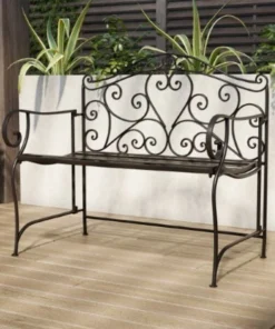 Hastings Home Folding Outdoor Bench- Scroll Design